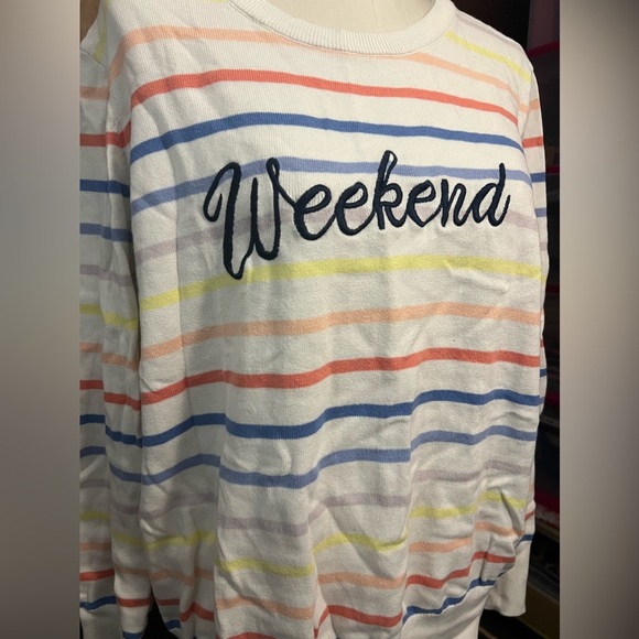 "Weekend" Sweater Striped Crewneck - Picture 1 of 4